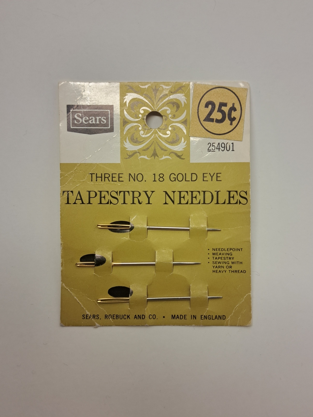 Sears Tapestry Needles - NO. 18 - Gold Eye - VINTAGE - NEW - UNUSED